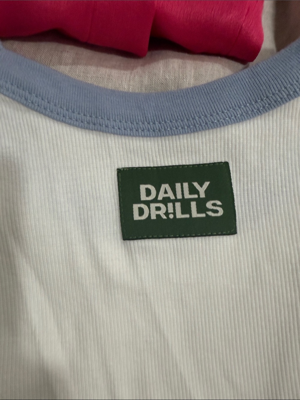 Daily Drills White Boy Tee with Light Blue Trim and Green Logo - Picture 2 of 4
